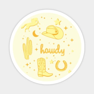 Pastel Cowboy Hat and Boot Pattern Yellow Cowgirl Aesthetic Magnet